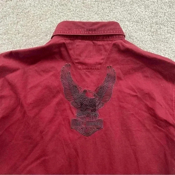 Harley-Davidson Shirt Long Sleeve Red Embroidered Logo Motorcycle Pocket Men L - Picture 11 of 14